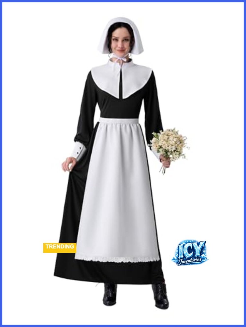 Women's Colonial Pioneer Dress Costume with Apron and Hat